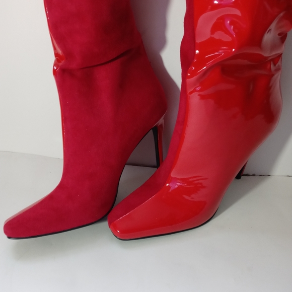 Red stiletto boots half suede half Faux leather - Picture 3 of 8